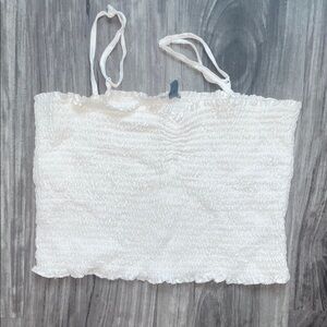 Aerie White Smocked Strapless Top